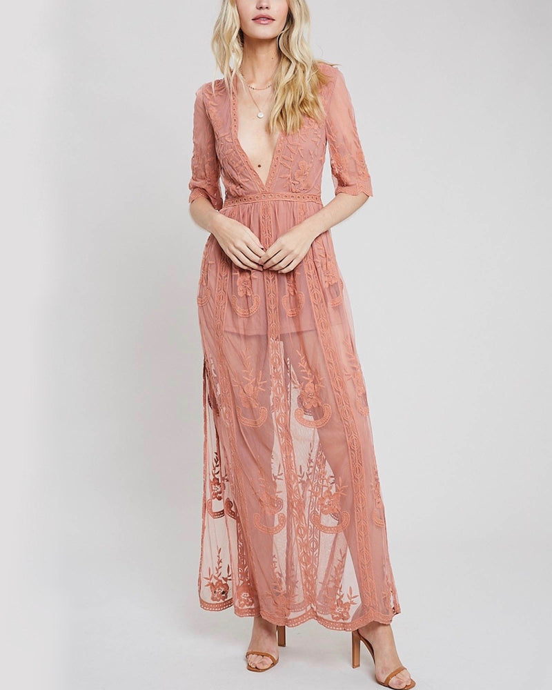 Honey Punch - As You Wish Womens Embroidered Lace Maxi Dress in More Colors