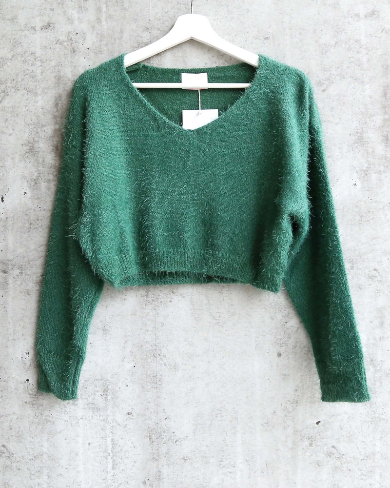 Soft Cozy Cropped Fuzzy Sweater GREEN