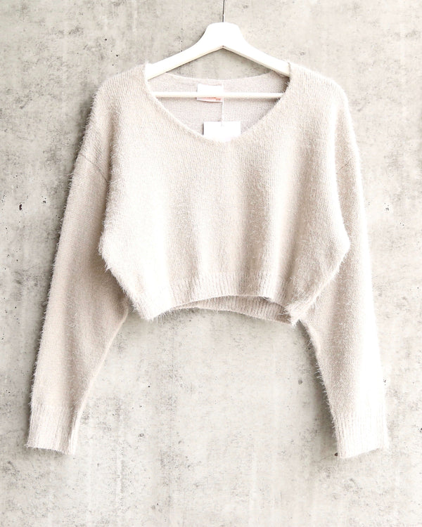 Soft Cozy Cropped Fuzzy Sweater SILVER