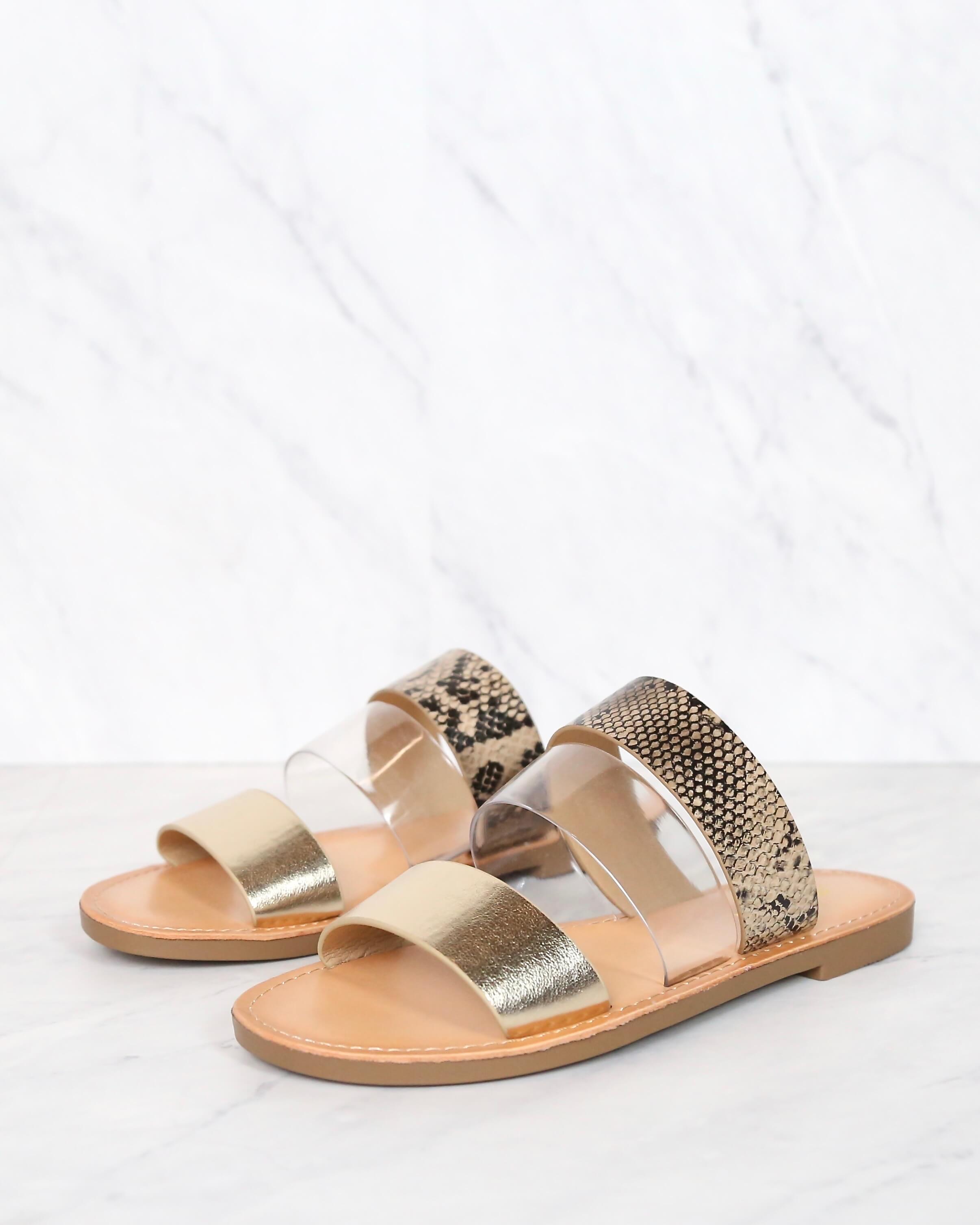 Python Sandals Slides Gold Python Three Band Slip On Sandals – Shop Hearts