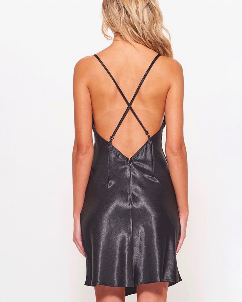 Breaking Hearts Satin Cowl Neck Front Wrap Mini Dress in Black Shop Hearts Breaking Hearts Satin Cowl Neck Front Wrap Mini Dress in Black Shop Hearts