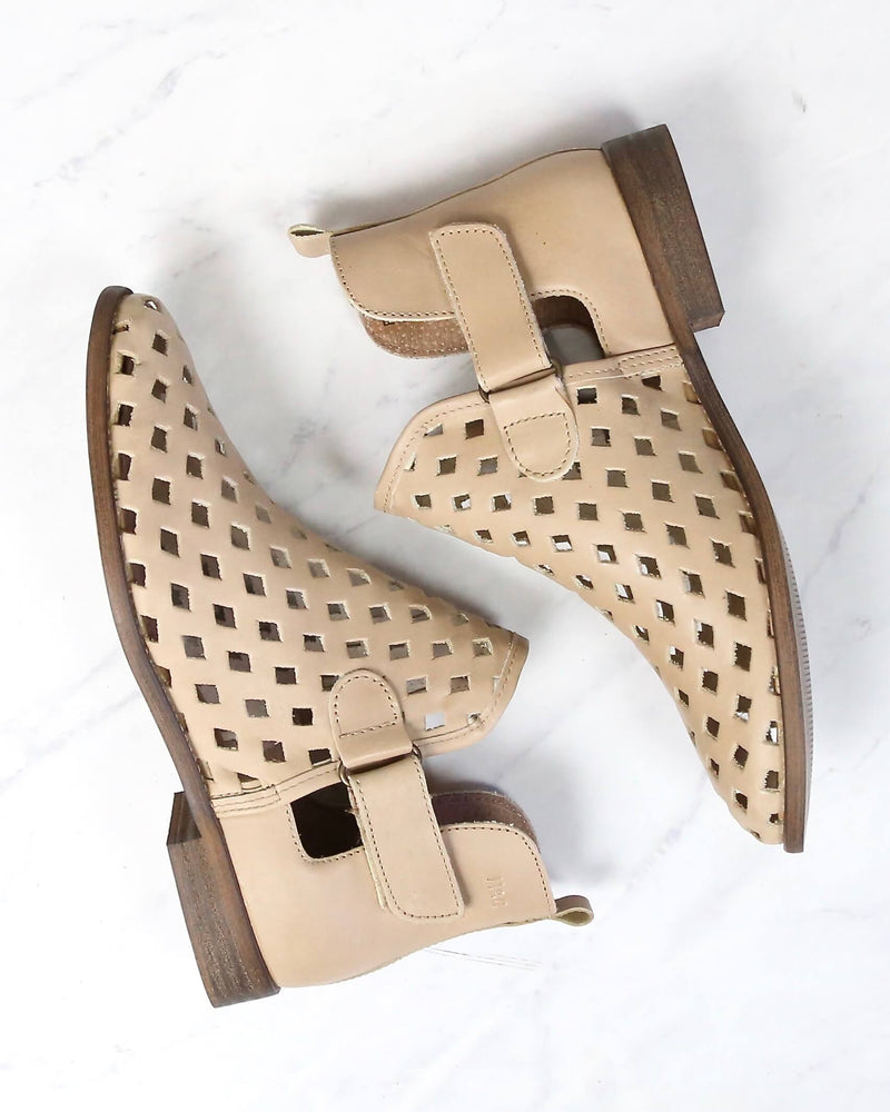 Musse & Cloud - Caila Leather Perforated Festival Ankle Booties in Taupe