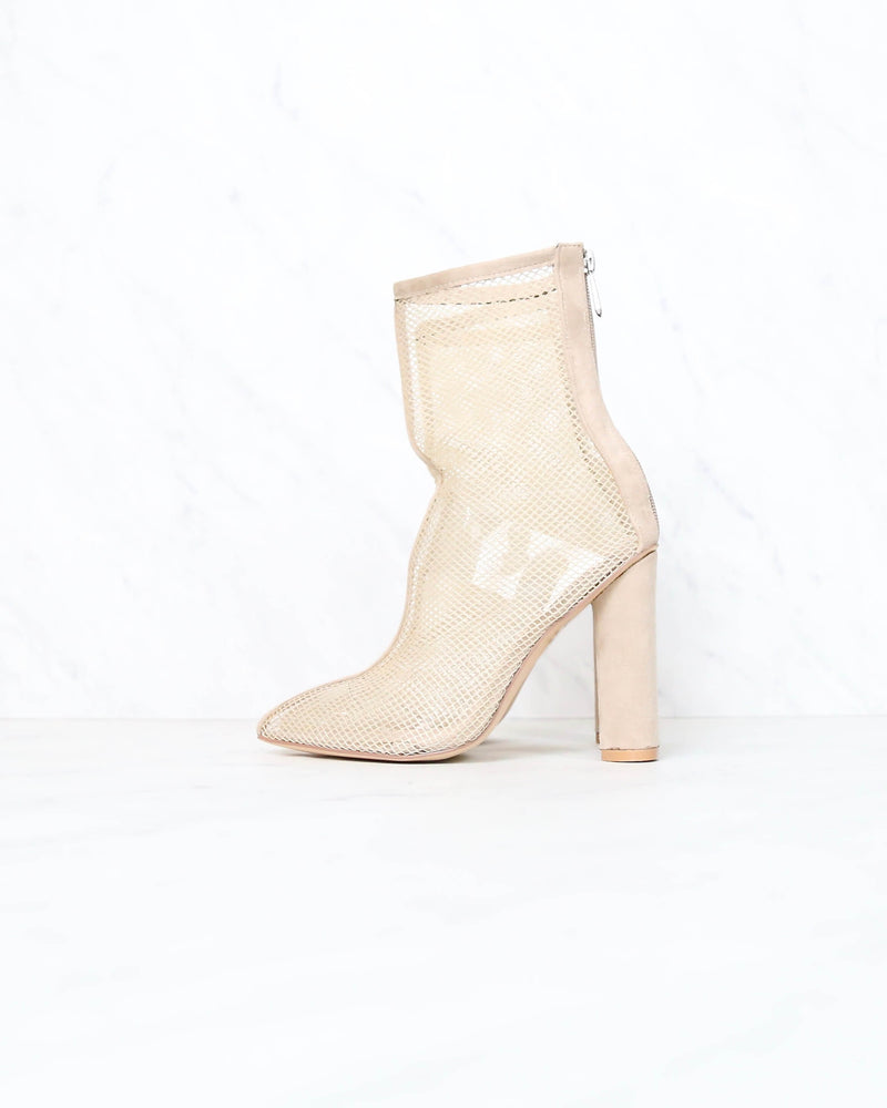 Cape Robbin - Other Woman Pointed Toe Mesh Heel Bootie in Nude