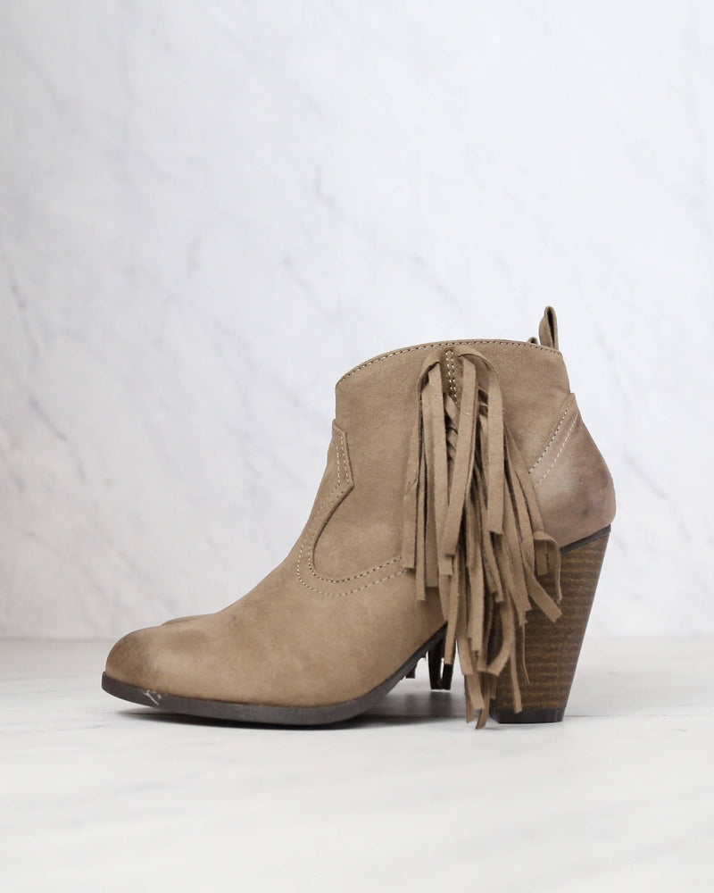 Cara Fringe Ankle Boots in Taupe