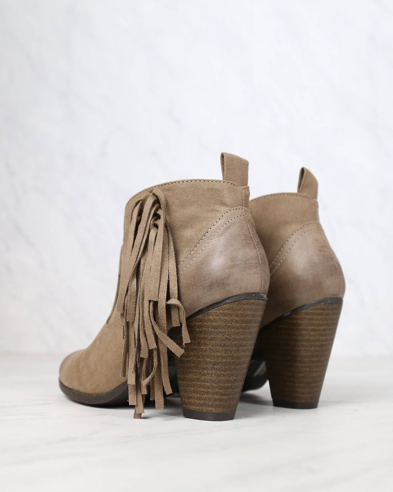 Cara Fringe Ankle Boots in Taupe