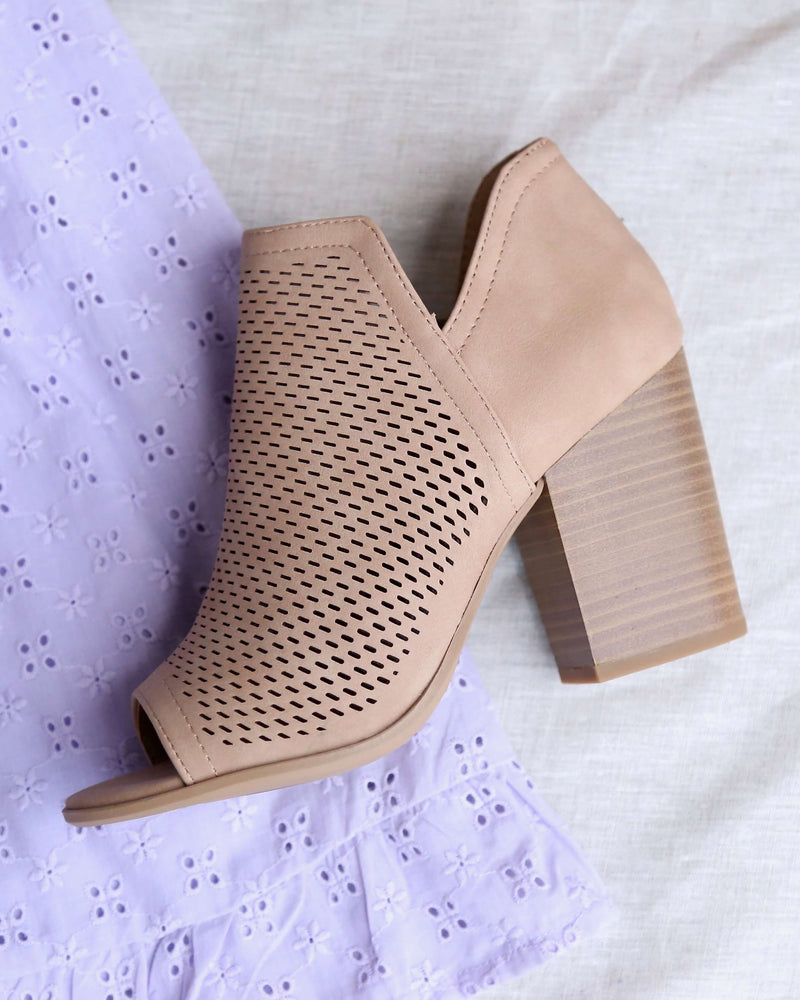 Niki Natural Perforated Open Toe Heeled Ankle Booties
