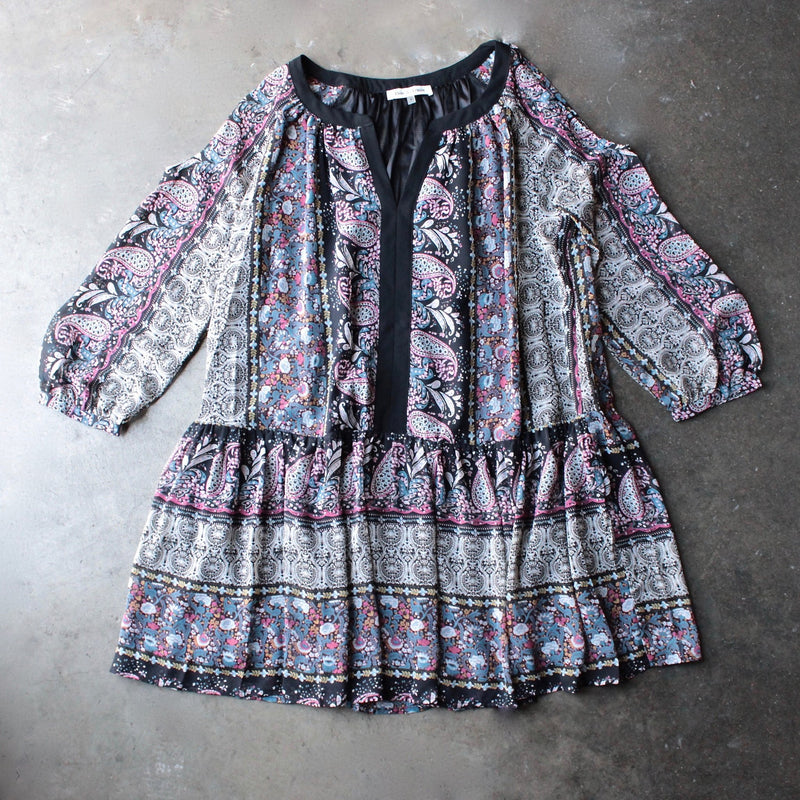 boho cold shoulder babydoll dress in paisley print [womens contemporary] - shophearts - 1
