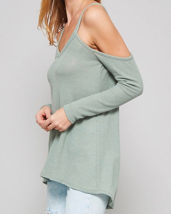 Long Sleeve Cold Shoulder Thermal Top - More Colors