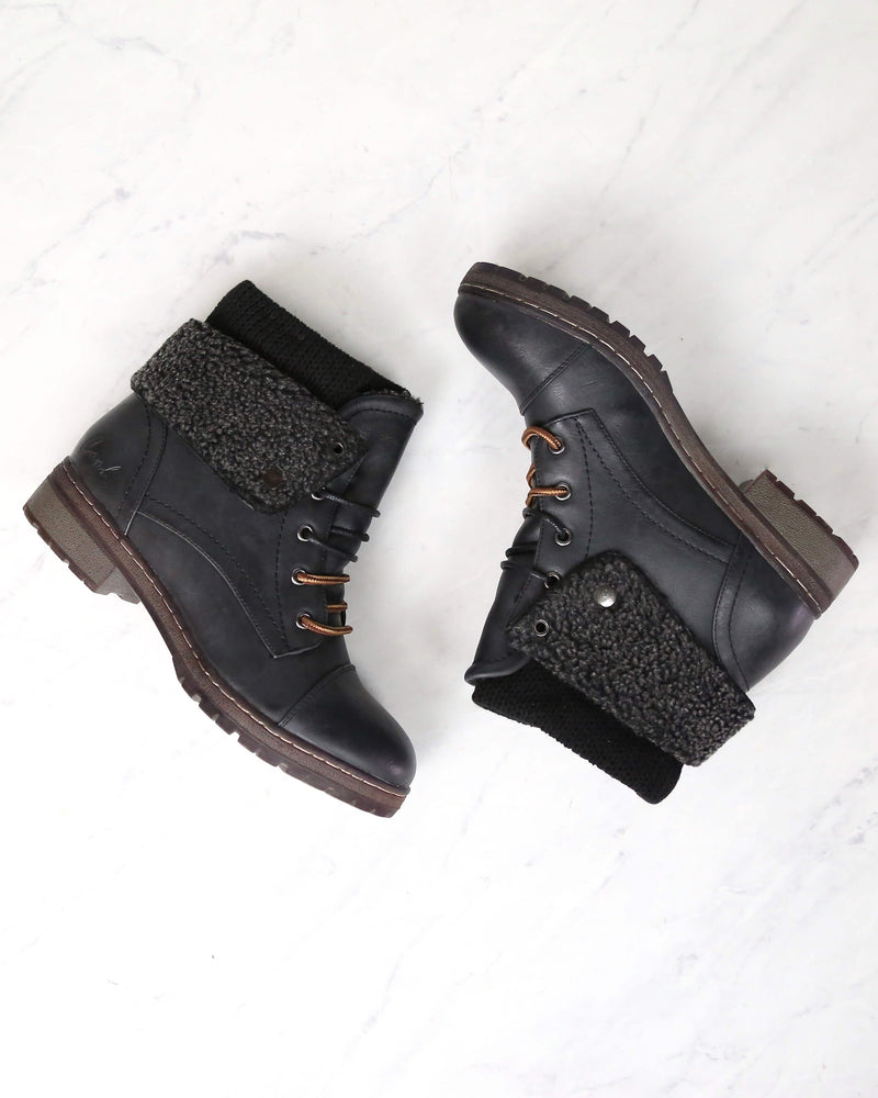 Coolway Bring Betta Womens Cozy Sweater Knit Cuff Ankle Boot Faux Leather Shop Hearts