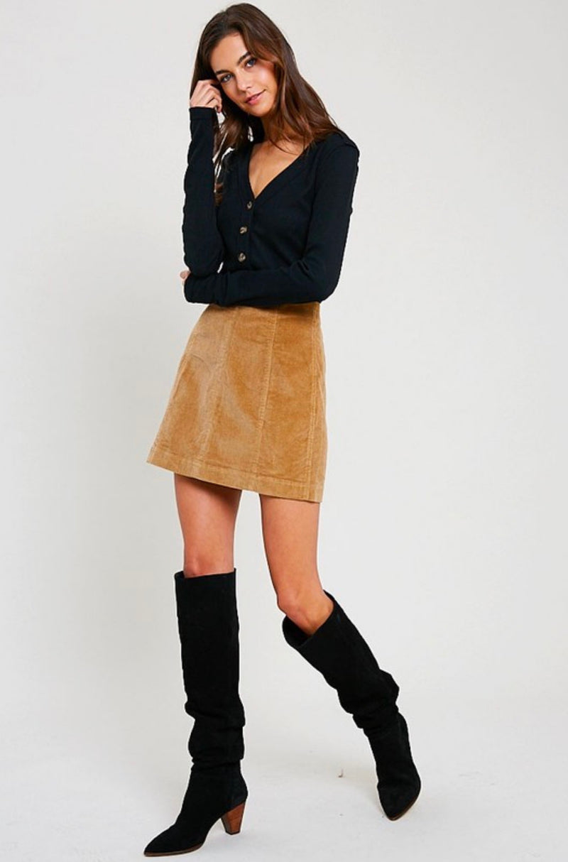 Corduroy Mini Skirt in Taupe