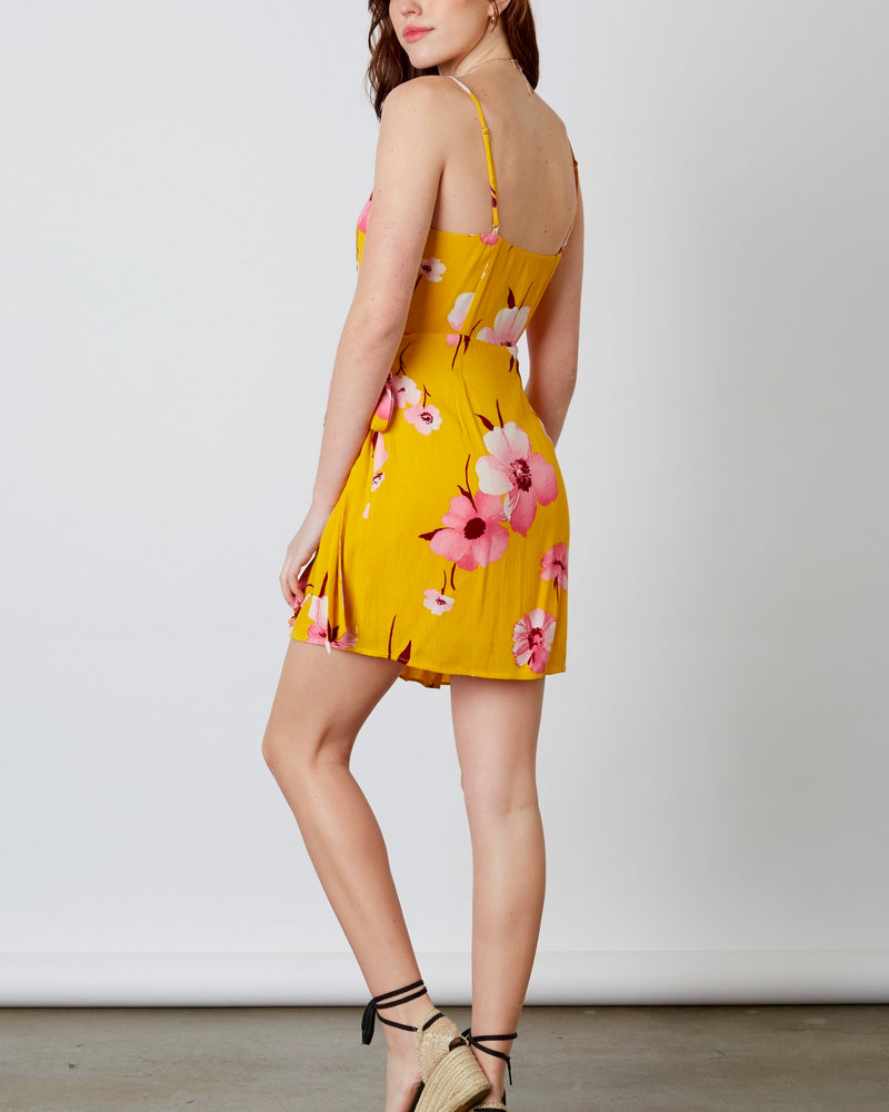 Cotton Candy LA - Paloma Ruffle Faux Wrap Mini Dress - Floral/Marigold