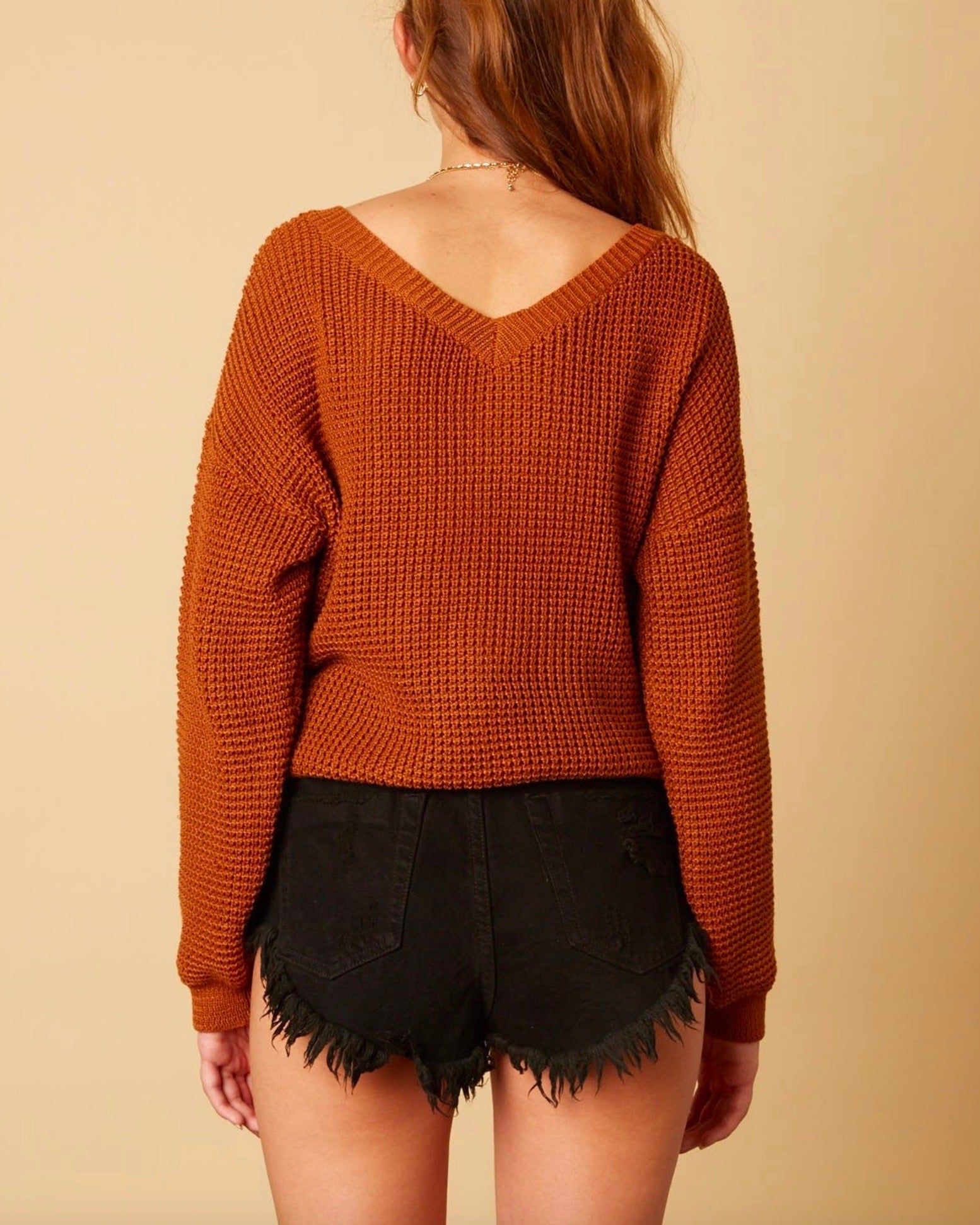 Cotton Candy Womens Plunging Front Twist Knot Sweater Bronze