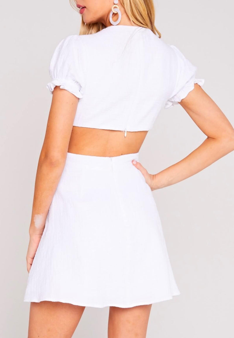 Party Starter Gauze Cut Out Skater Mini Dress in White