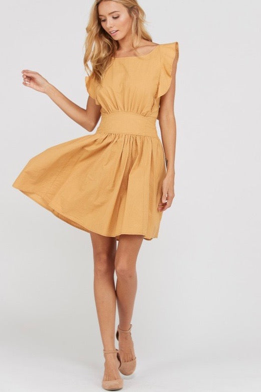 Open Bow Back Cotton Fit and Flare Mini Dress - Mustard Shop Hearts Open Bow Back Cotton Fit and Flare Mini Dress - Mustard Shop Hearts