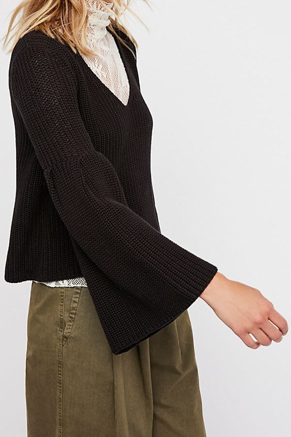 Free People - Damsel Cable Knit Pullover in Black