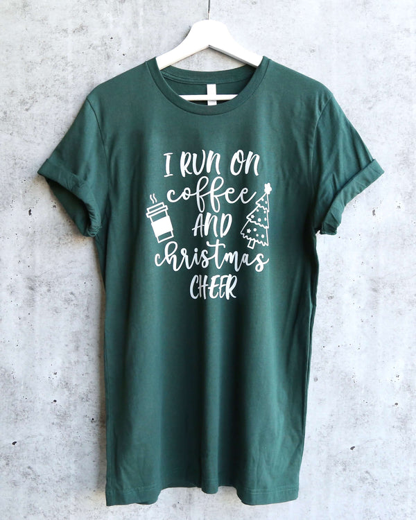 Distracted - I Run On Coffee and Christmas Cheer Unisex Graphic Tee - Forest Green