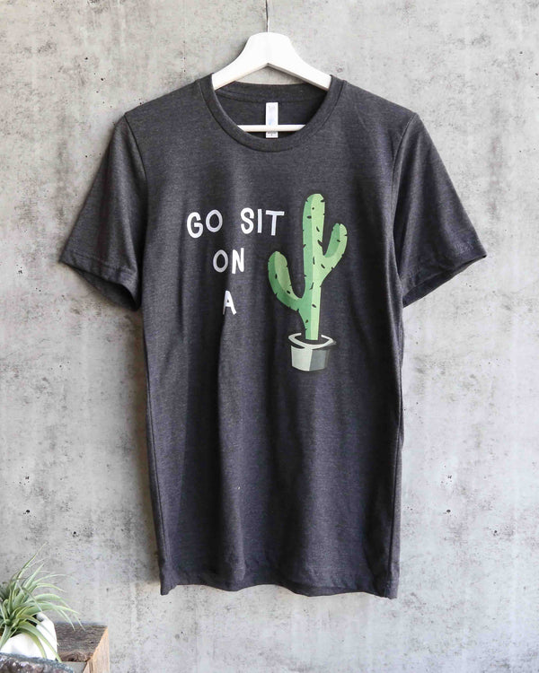 Distracted - Go Sit On a Cactus Unisex Graphic Tee in Dark Charcoal Grey