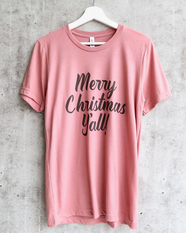 Distracted - Merry Christmas Y'all Unisex T-Shirt in Mauve
