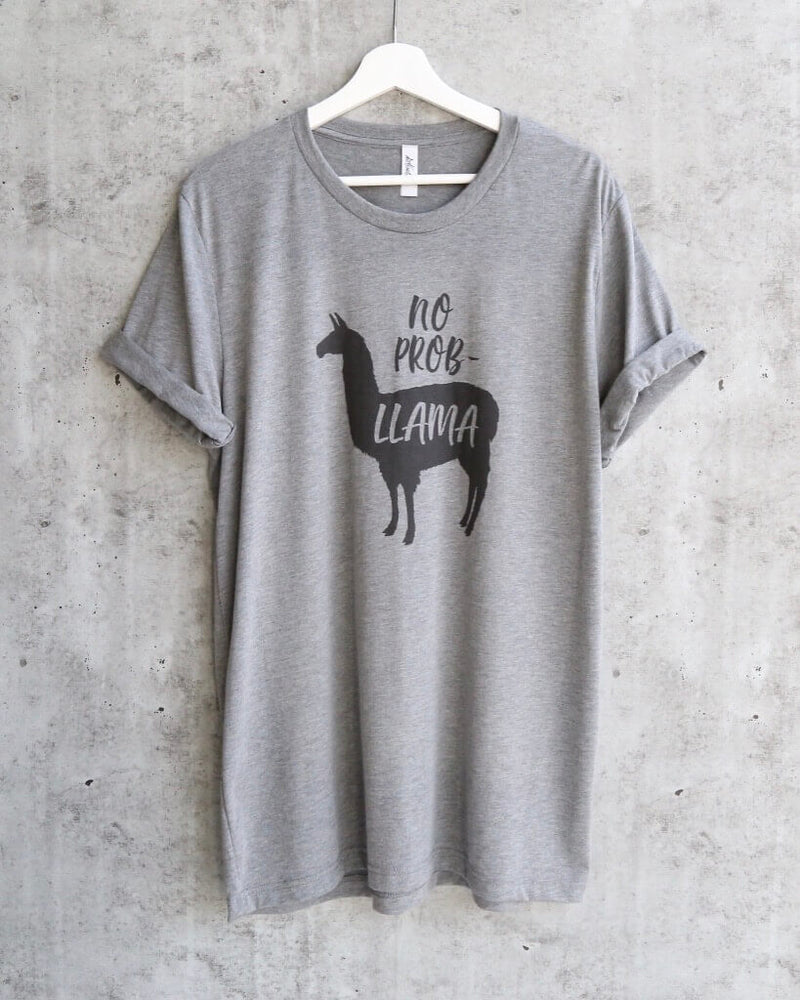 Distracted - No Prob Llama Funny Unisex T-Shirt in Heather Grey/Black