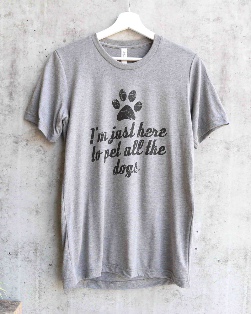 Distracted - I'm Just Here to Pet All the Dogs Unisex Graphic Tee in Heather Grey