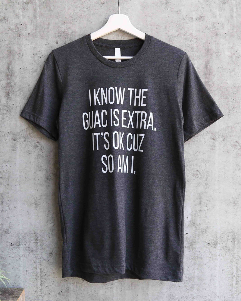Distracted - I Know Guac is Extra Unisex Graphic Tee in Dark Grey