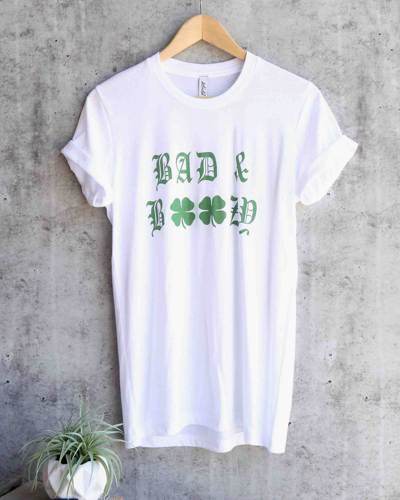 Distracted - Bad and Boozy Saint Patrick's Day Ringspun Cotton T-Shirt in White/Green
