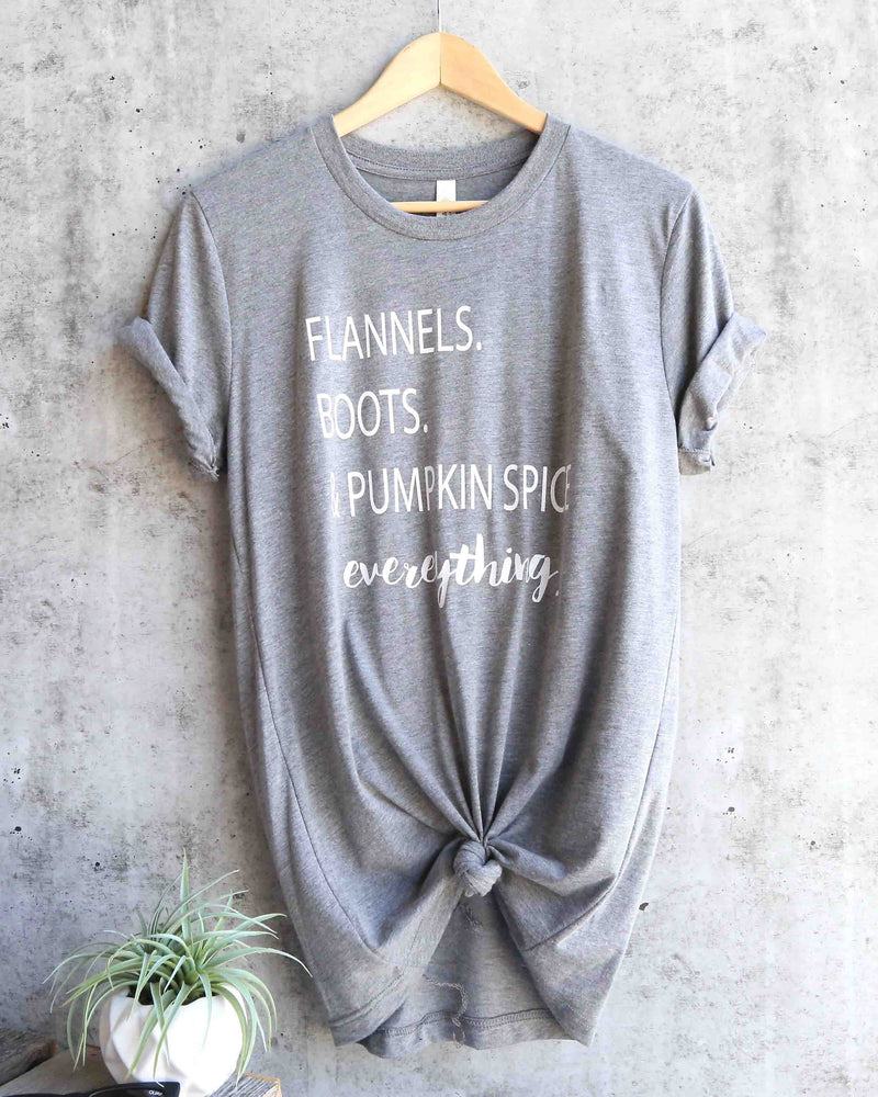 Distracted - Flannels, Boots, and Pumpkin Spice Unisex Graphic Tee in Heather Grey