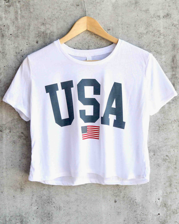 Distracted - USA Cropped Top Graphic Tee in More Colors