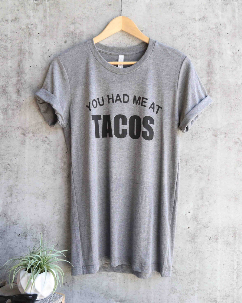Distracted - You Had Me At Tacos Unisex Triblend Graphic Tee in Grey/Black