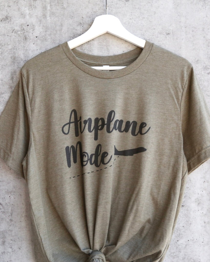 Distracted - Airplane Mode Unisex Graphic Tee in Heather Olive