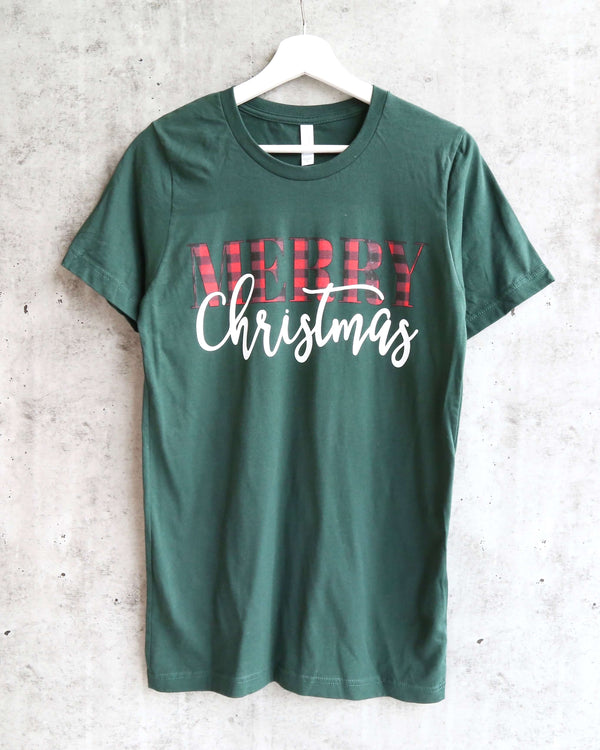 Distracted - Merry Christmas Unisex Graphic Tee in Forest Green