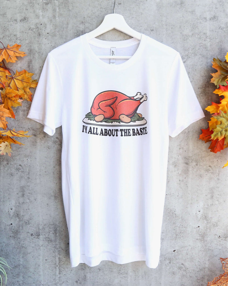Distracted - I'm All About The Baste Thanksgiving Unisex Graphic Tee in White