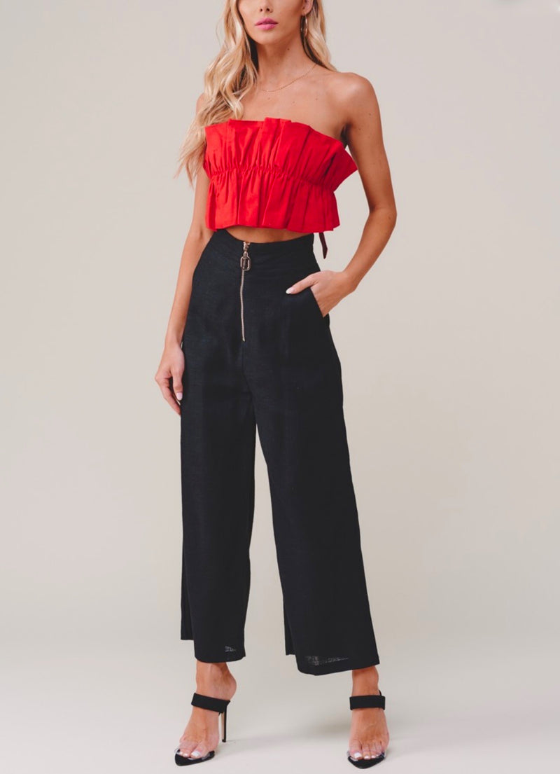 Double Take Ruffled Crop Top in Red