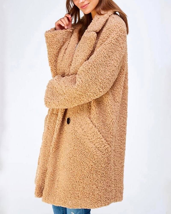 Season Spirit Faux Shearling Button Front Coat in Taupe