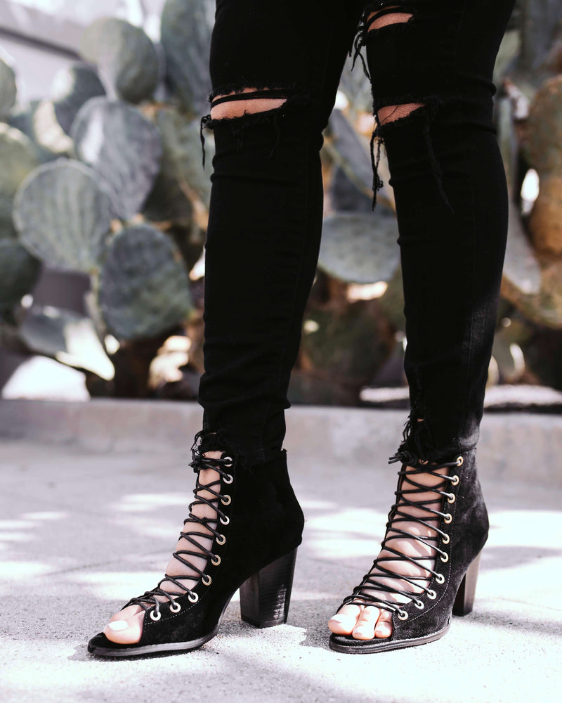 Open Toe Lace Up Ankle Booties Back Zipper Block Chunky Heel Boots – Shop  Hearts