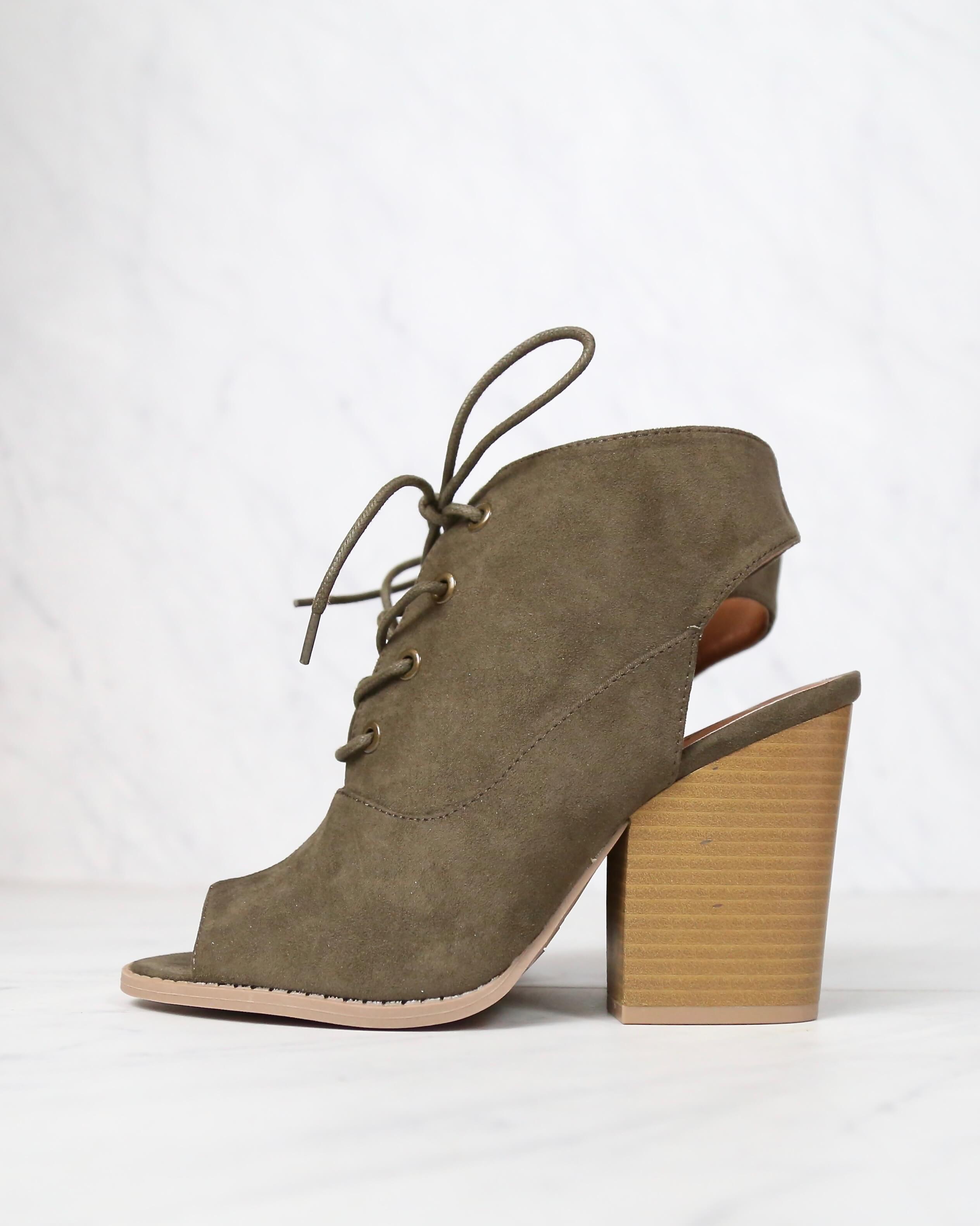 final sale lace up peep toes suede bootie khaki qupid barnes 39a Shop Hearts