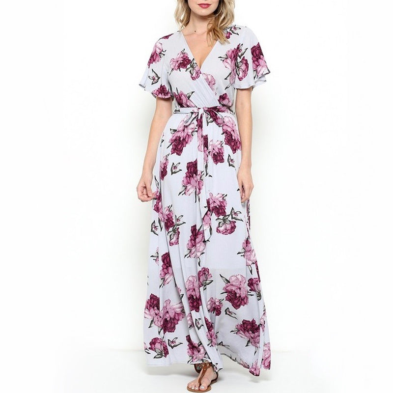 The Lone Traveler Floral Maxi Wrap Dress in Light Purple