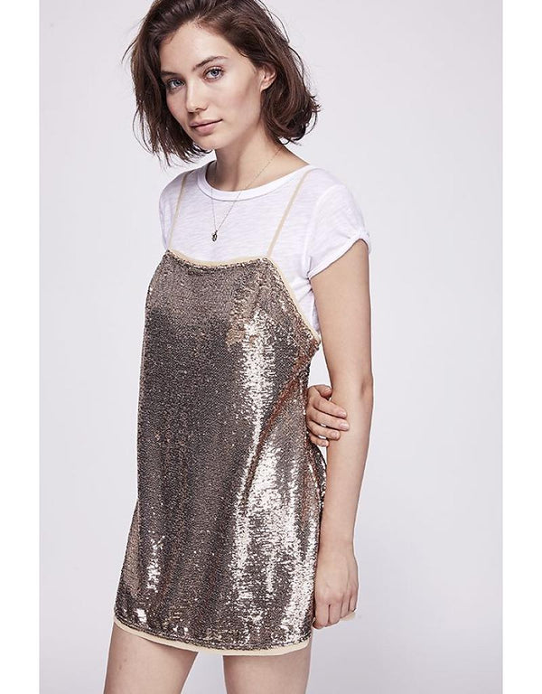 Free People - Time To Shine Sequin Mini Slip Dress in Canyon Red
