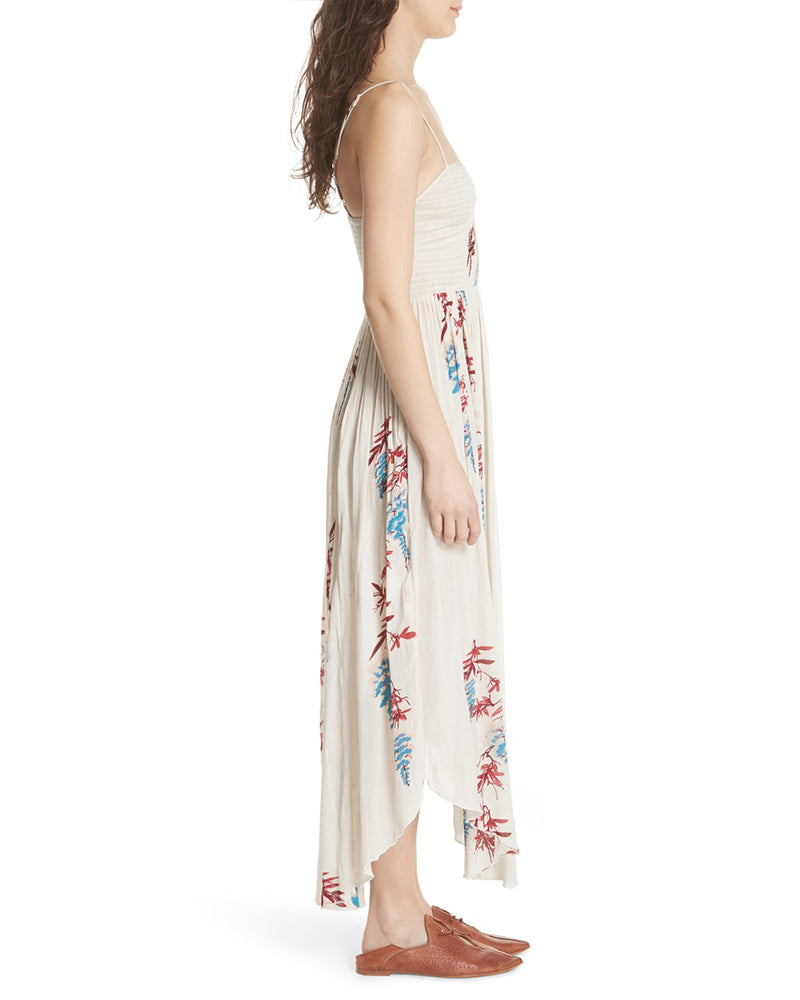 Free People - Beau Smocked Printed Slip Maxi Dress in Ivory