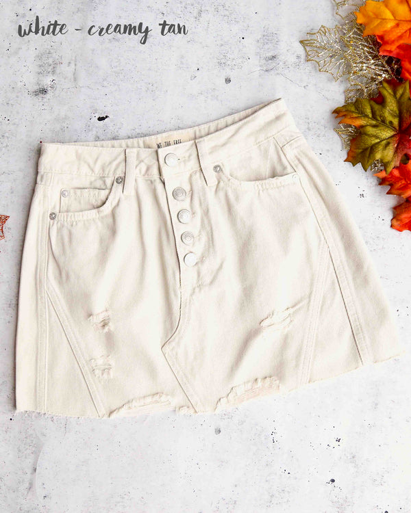 Free People - Denim A-Line Skirt in White/Creamy Tan