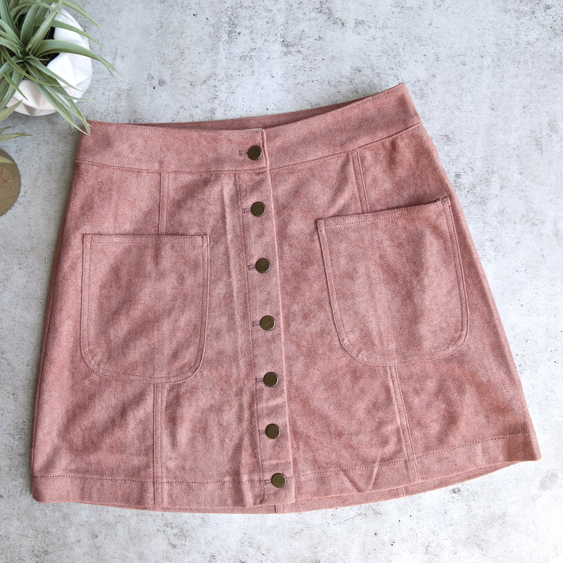 Final Sale - Cotton Candy LA - High Standards Suede Skirt in Mauve/Dusty Pink
