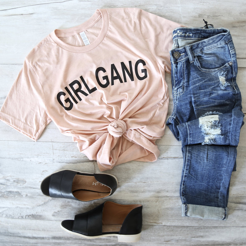 Distracted - Girl Gang Unisex T-Shirt in Peach/Black