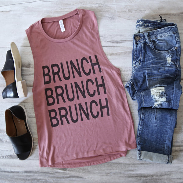 Distracted - Brunch Lady Sleeveless Muscle Tank in Mauve
