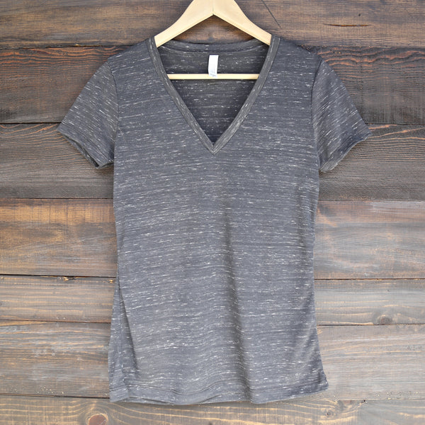 The Go-To Jersey Short Sleeve Deep V-Neck Tee in Charcoal Marble