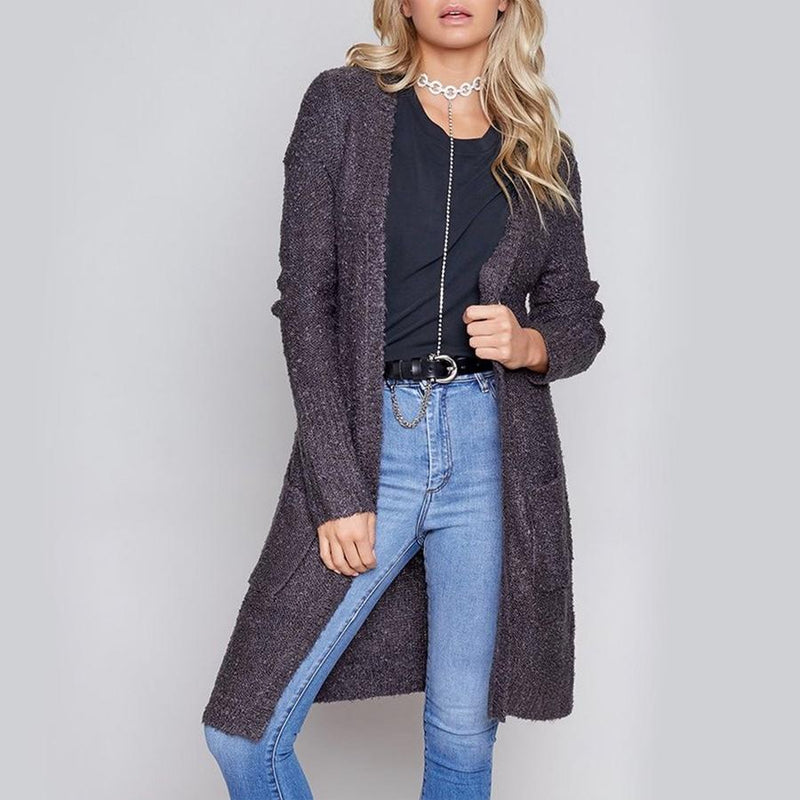 Final Sale - MINKPINK - Looped Out Longline Open Front Knit Cardigan in Charcoal