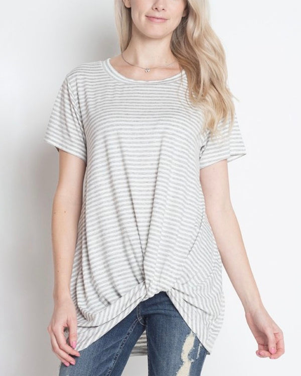 Dreamers - Knot Your Babe Stripe T-Shirt in Heather Grey