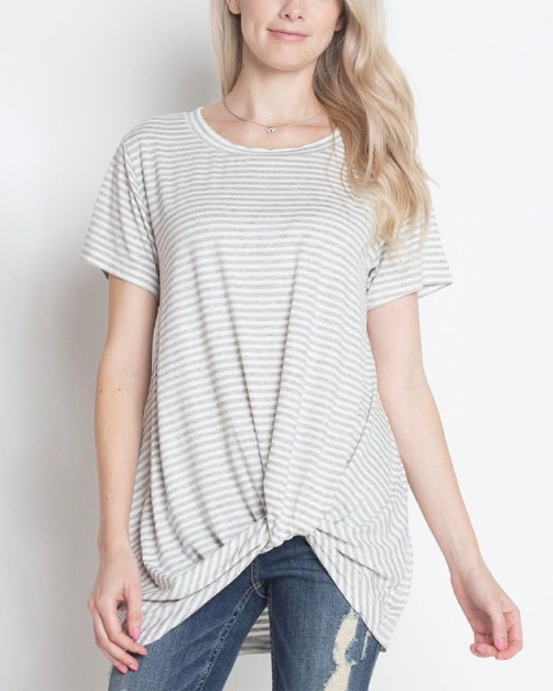 Dreamers - Knot Your Babe Stripe T-Shirt in Heather Grey