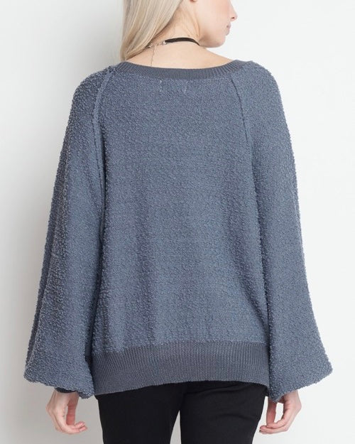 Final Sale - Dreamers - Pullover Sweater with Balloon Sleeves in Blue