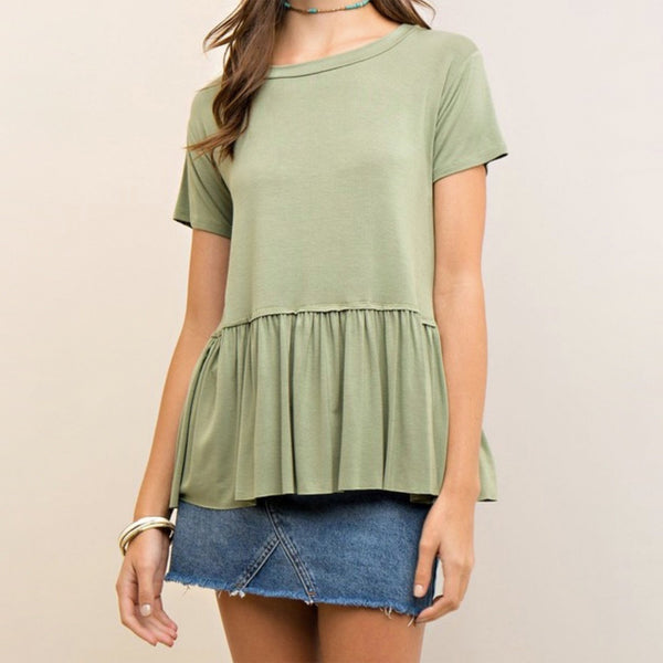 On The Road Peplum Tee in Dusty Olive