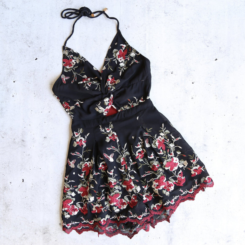 Final Sale - Cherry Picking - Floral Embroidered Romper - More Colors